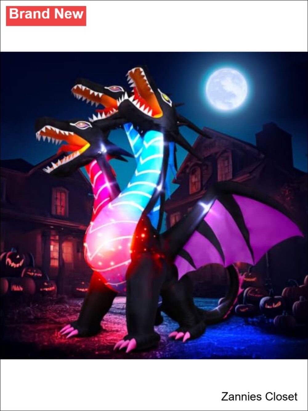 👻 8 FT Halloween Inflatable Three-Headed Dragon Outdoor Yard Decor LEDs
